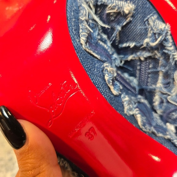 NEW Christian Louboutin So Kate Booty Toile Denim Brode 100mm Size 37 - Picture 11 of 12